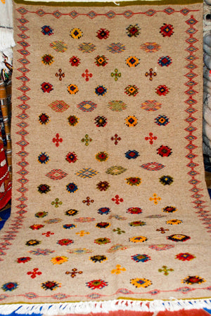 Taznakht Berber carpet, woven and embroidered carpet, 202 x 104cm feet, Morocco carpet