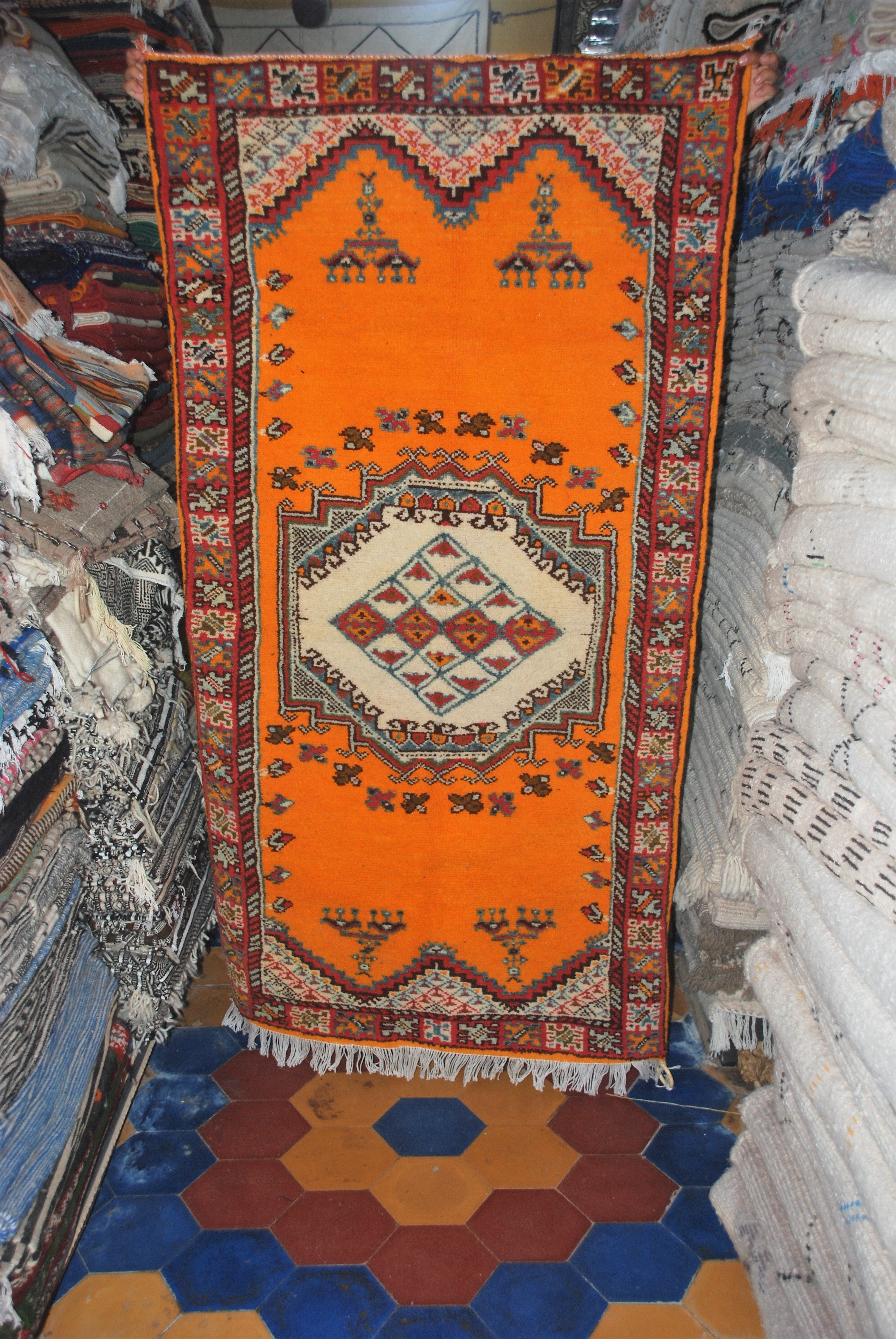 204 x 105 Moroccan Berber carpet / yellow carpet / traditional rug / living room rug / bathroom rug / taznakht rug / Moroccan kilim rug